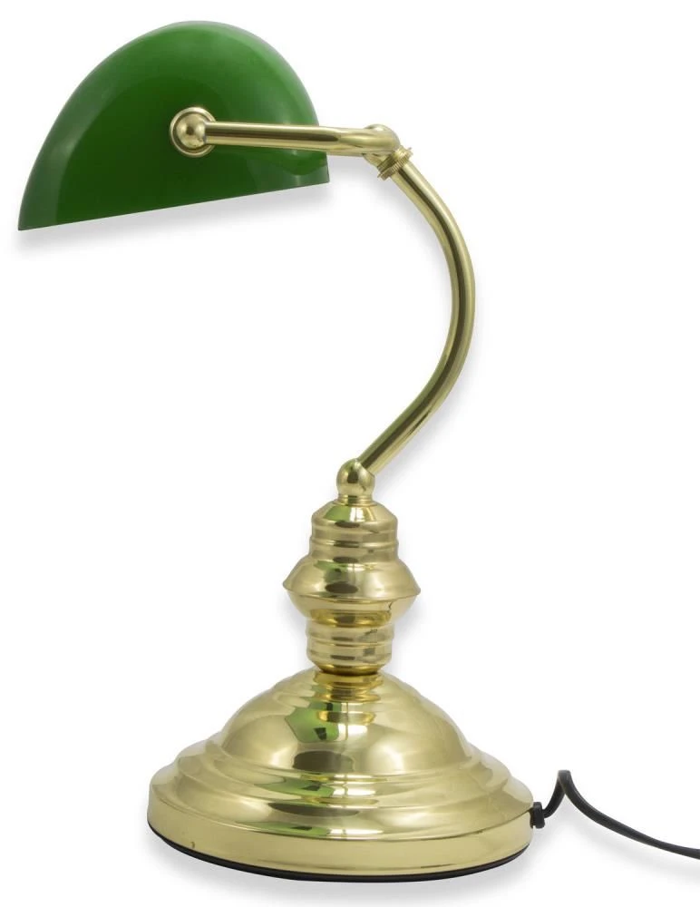 Bankers Desk Lamp Polished Brass And Green Glass With Swivel Head 60W Hausen 3 Bankers Desk Lamp Polished Brass And Green Glass With Swivel Head 60W Hausen