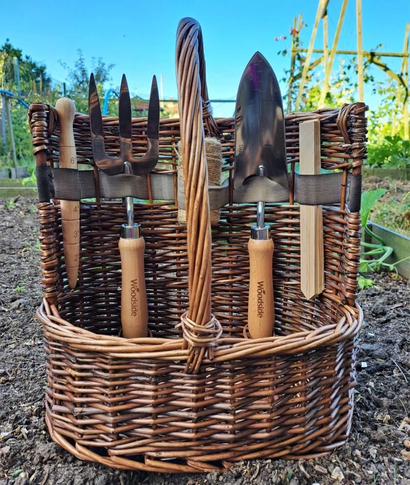 Woodside Willow Tool Basket/Trug With Garden Hand Tools Trowel/Fork/Dibber 3 Woodside Willow Tool Basket/Trug With Garden Hand Tools Trowel/Fork/Dibber