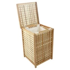 Woodside Large 80L Walnut Wood Lattice Laundry Basket/Bin Storage Box -Garden Mirth Sales Store 4I0RDNKLS53