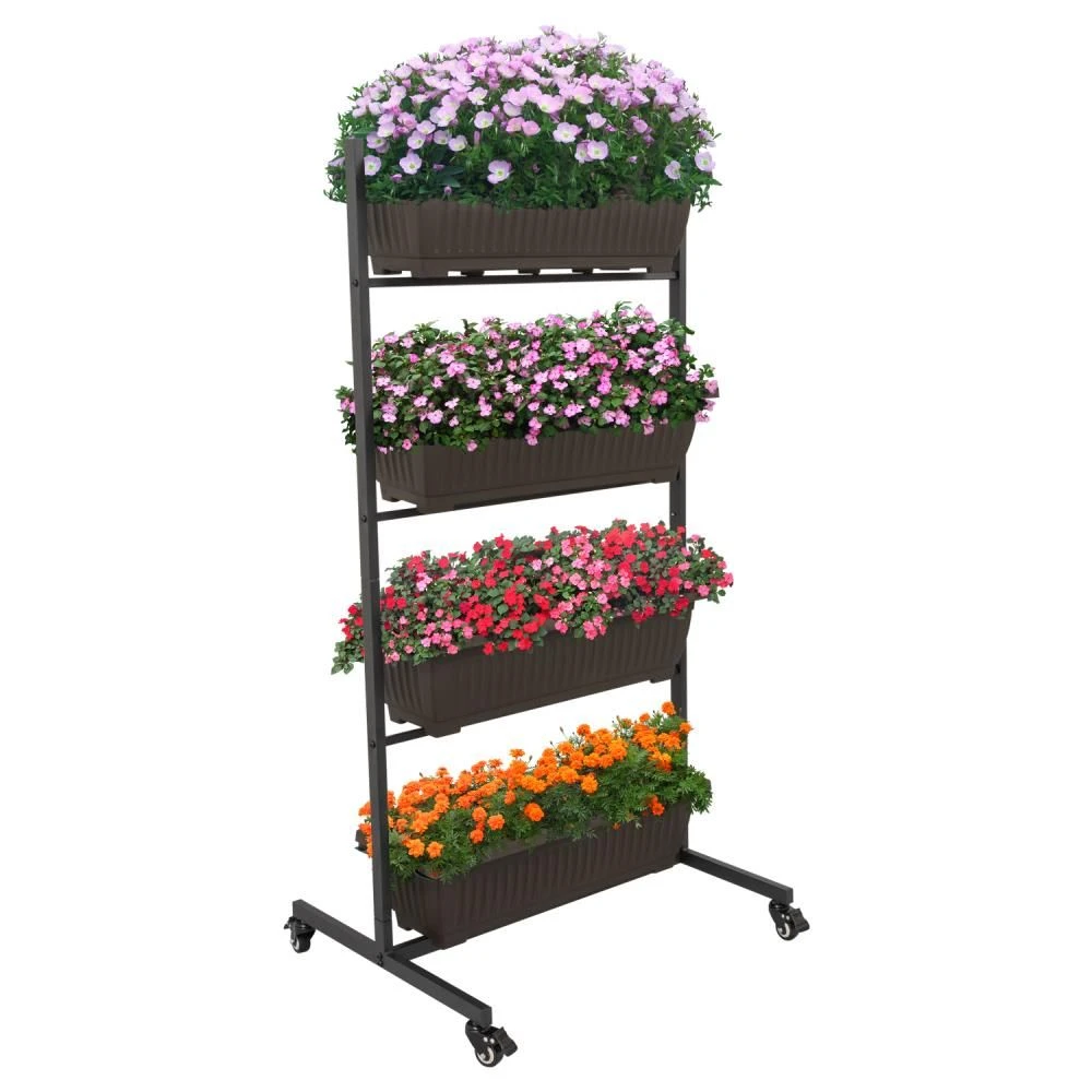 Woodside Dereham 4 Tier Wheeled Metal Garden Planter Flower Display Stand 3 Woodside Dereham 4 Tier Wheeled Metal Garden Planter Flower Display Stand