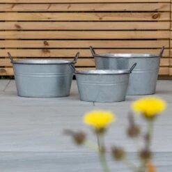 Woodside Vintage Galvanised Steel Garden & Home Flower Planter Tubs, Pack Of 3 11 Woodside Vintage Galvanised Steel Garden & Home Flower Planter Tubs, Pack Of 3 -Garden Mirth Sales Store F1MUA40WLEV