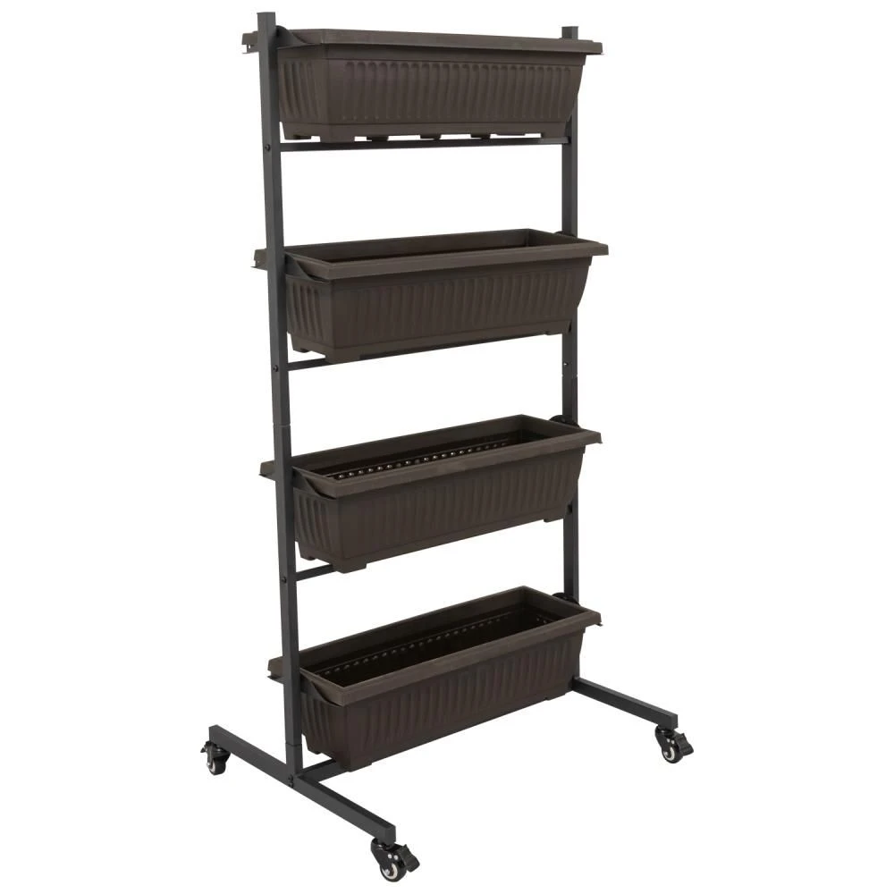 Woodside Dereham 4 Tier Wheeled Metal Garden Planter Flower Display Stand 4 Woodside Dereham 4 Tier Wheeled Metal Garden Planter Flower Display Stand - Image 2