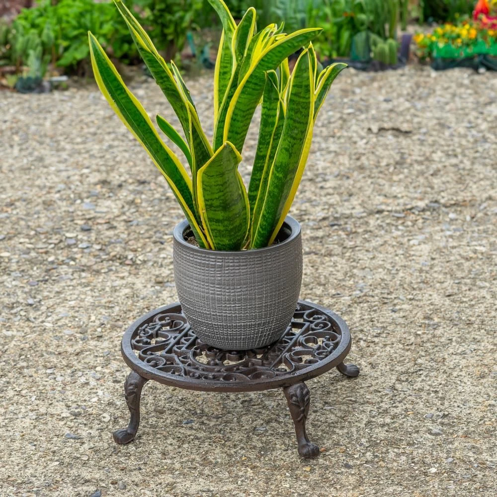 Woodside Round Cast Iron Indoor/Outdoor Heavy Duty Garden Plant Pot Stand, 11inch 4 Woodside Round Cast Iron Indoor/Outdoor Heavy Duty Garden Plant Pot Stand, 11inch - Image 2