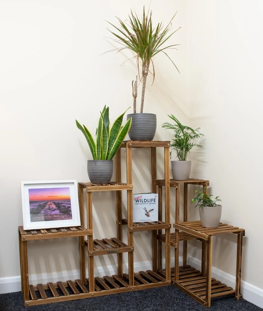 Woodside Bradwell Carbonized 5 Tier Corner Wooden Plant Display Stand Flower Rack 4 Woodside Bradwell Carbonized 5 Tier Corner Wooden Plant Display Stand Flower Rack - Image 2