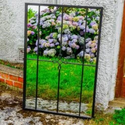 Woodside Yapton XL Decorative Rectangle Outdoor Garden Mirror W: 70cm X H: 105cm -Garden Mirth Sales Store KZQIT1V3NDV
