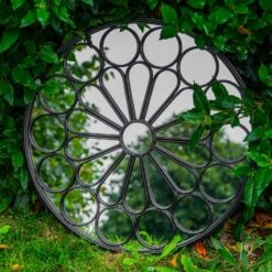 Woodside Ryton Decorative Round Outdoor Garden Mirror, Dia: 60cm -Garden Mirth Sales Store MZ4GPXYL2VS