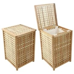 Woodside Large 80L Walnut Wood Lattice Laundry Basket/Bin Storage Box -Garden Mirth Sales Store NDY5BH3GHOH