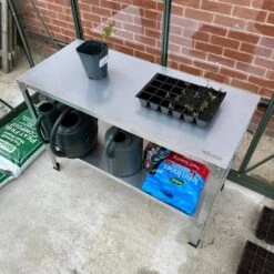 Woodside 2 Tier Galvanised Steel Greenhouse Potting/Work Bench, Planting Shelves -Garden Mirth Sales Store O43NGYKPKNM