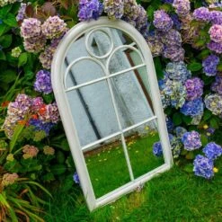 Woodside Oxshott XL Decorative Arched Outdoor Garden Mirror, W: 60cm X H: 100cm