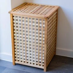 Woodside Large 80L Walnut Wood Lattice Laundry Basket/Bin Storage Box -Garden Mirth Sales Store X2WL4VV2GQM