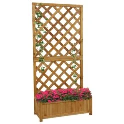 Woodside Aldburgh Wooden Garden Trough Planter/Flower Container Box With Trellis -Garden Mirth Sales Store YKCZMIZTE5B
